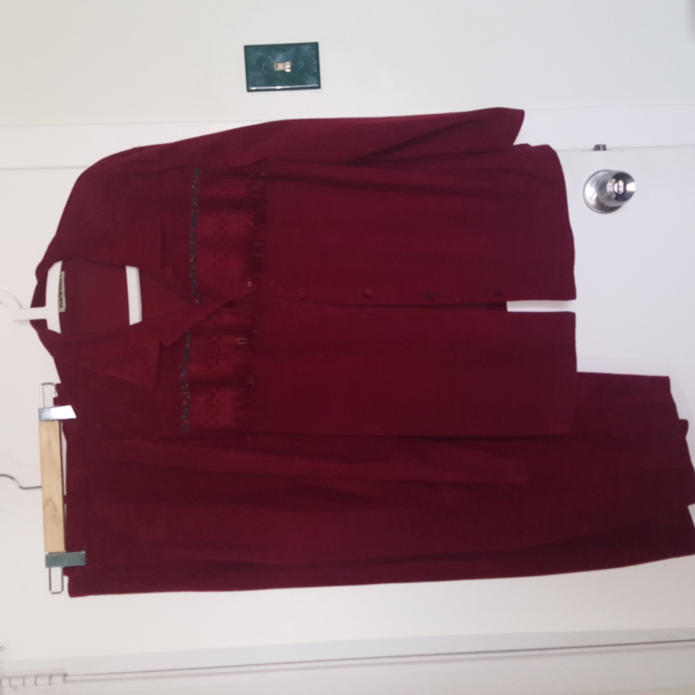 Ruby red velvet pants & jacket suit